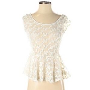 AEO Ivory Floral Lace Peplum Sheer Size Medium